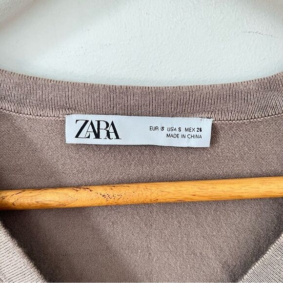 Zara Taupe Half Peal Button Placket Pull-Over Long Sleeve Sweater - Picture 5 of 6